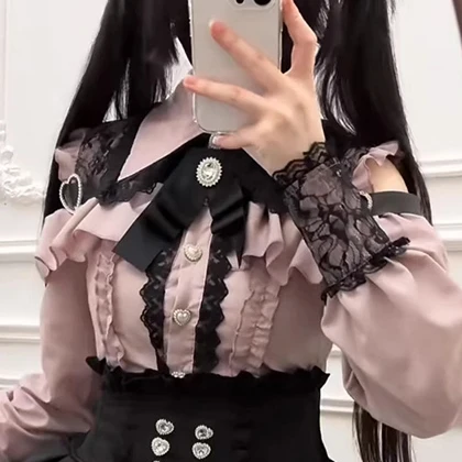 Bluzka Jirai Kei z koszulą JK - słodki styl Lolita Y2K Niebieski