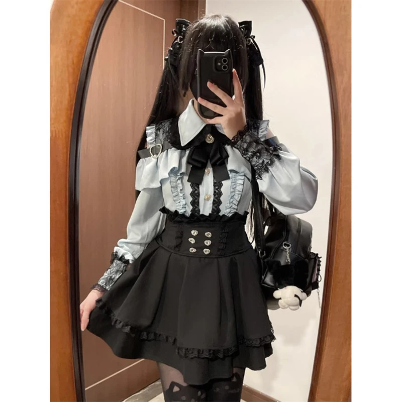 Bluzka Jirai Kei z koszulą JK - słodki styl Lolita Y2K Zielony