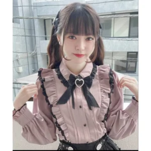Bluzka Kawaii Lolita z długim rękawem w stylu japońskim Beżowy
