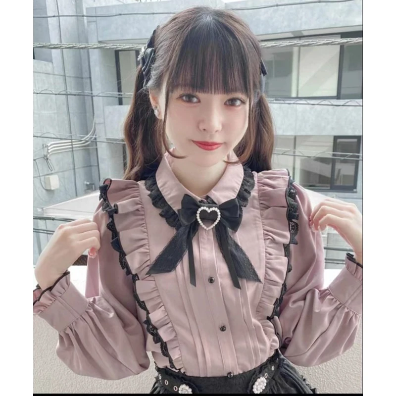 Bluzka Kawaii Lolita z długim rękawem w stylu japońskim Beżowy