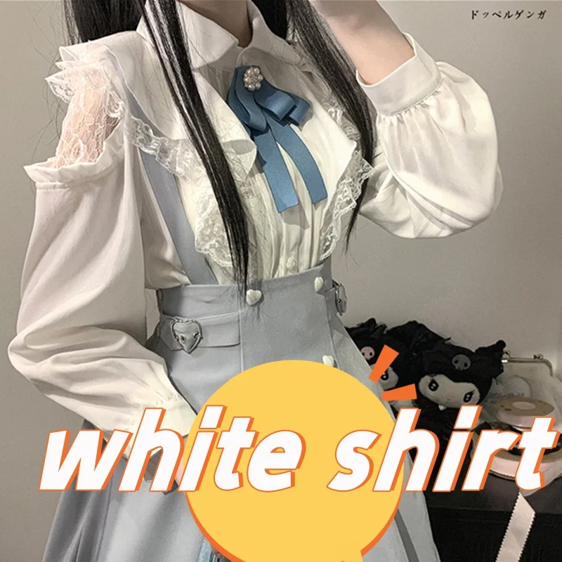 Bluzka Kawaii Lolita z długim rękawem w stylu japońskim Błękitny