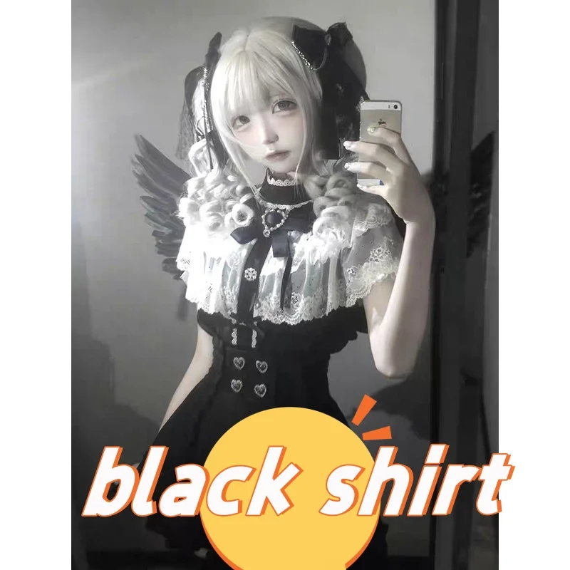 Bluzka Kawaii Lolita z długim rękawem w stylu japońskim Czarny