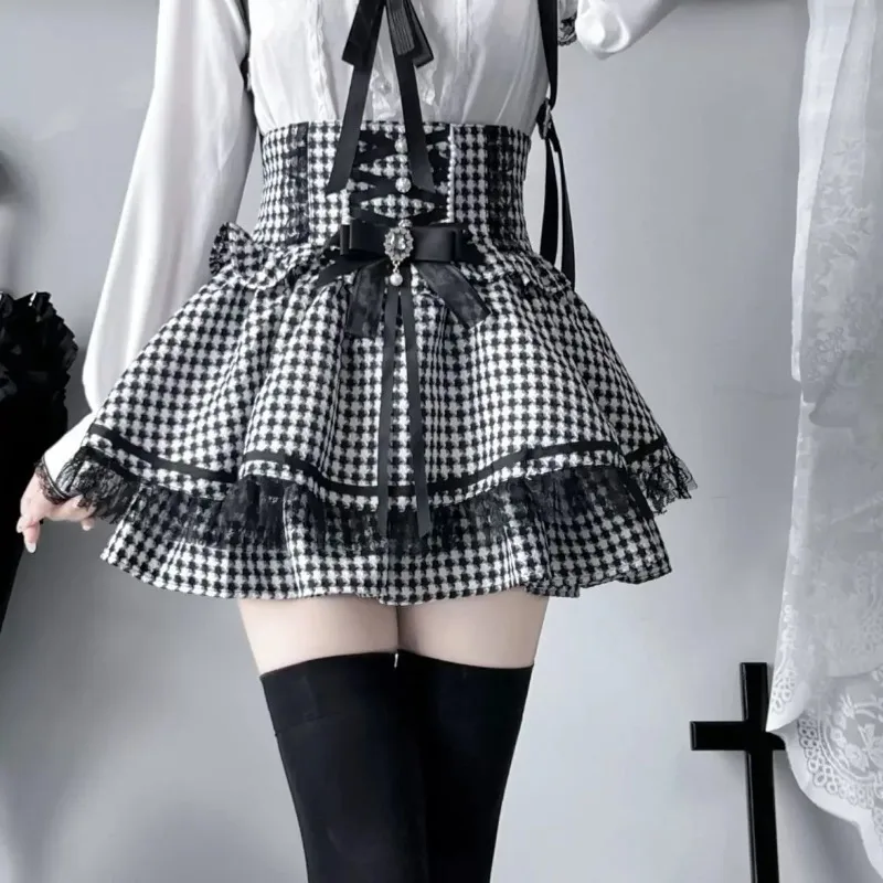 Bluzka Lolita z kołnierzem marynarskim i koronką 3662 plaid skirt