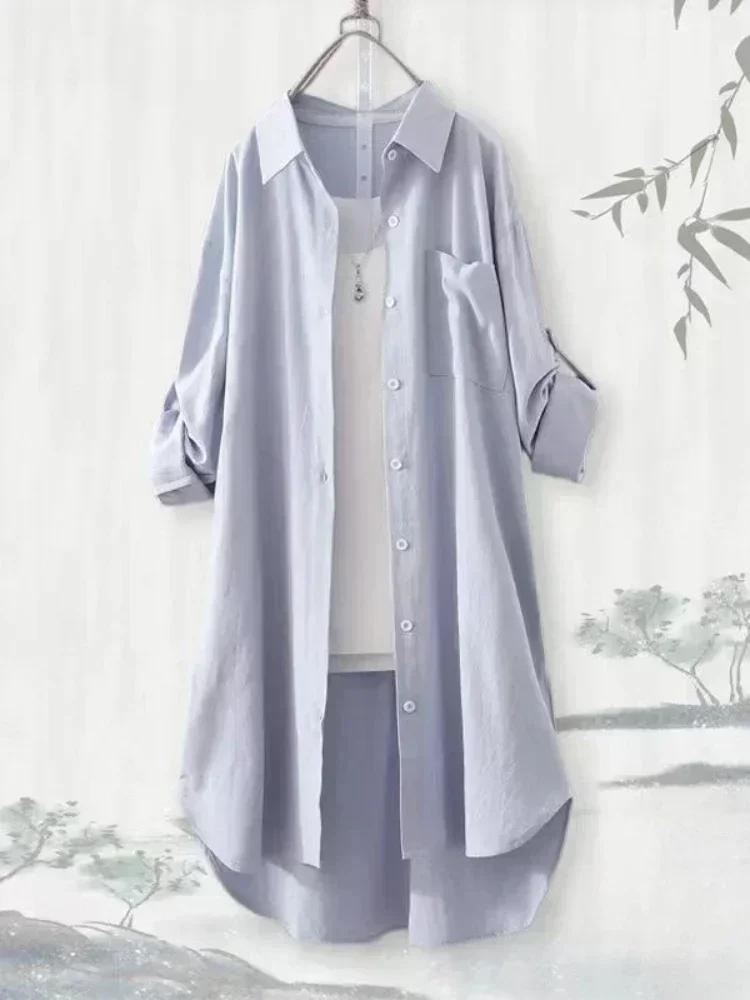 Bluzka plus size tunika midi z długim rękawem na jesień Krew byka