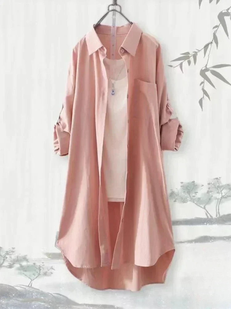 Bluzka plus size tunika midi z długim rękawem na jesień Złoto
