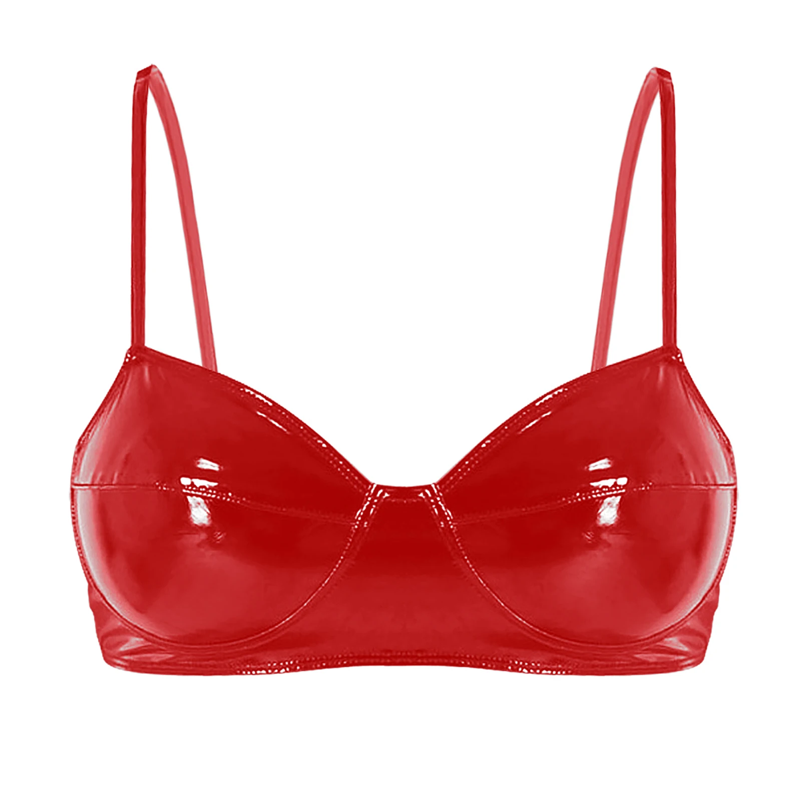 Błyszczący biustonosz wetlook do tańca – lakierowany top clubwear Czarny