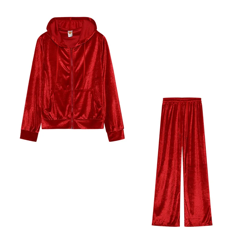 Błyszczący dres damski z dżetami bluza i spodnie Czarny