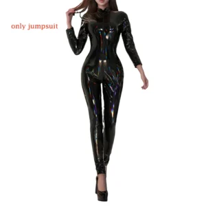 Błyszczący kombinezon catsuit z imitacji skóry Zielony