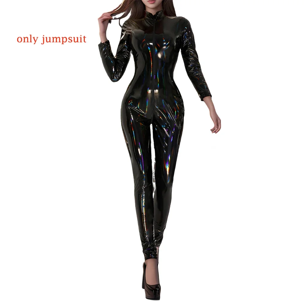 Błyszczący kombinezon catsuit z imitacji skóry Zielony