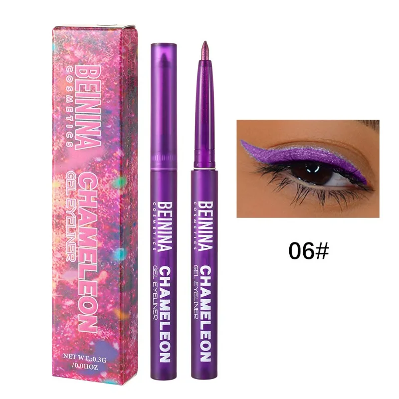 Błyszczący żelowy eyeliner fioletowy perłowy metaliczny brokatowy Jasnozielony