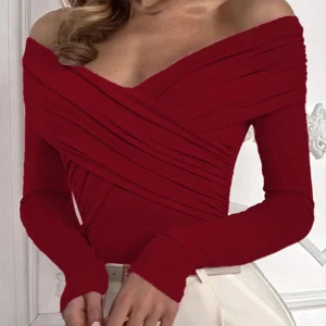 Eleganckie body z odkrytymi plecami i długim rękawem Kolor czerwonego wina