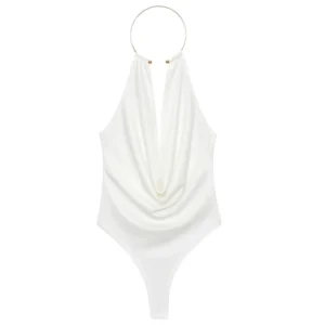 Body halter bez ramiączek z odkrytymi plecami i stringami Biały