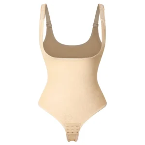 Body modelujące brzuch i talię z gorsetem i stringami shapewear Beżowy