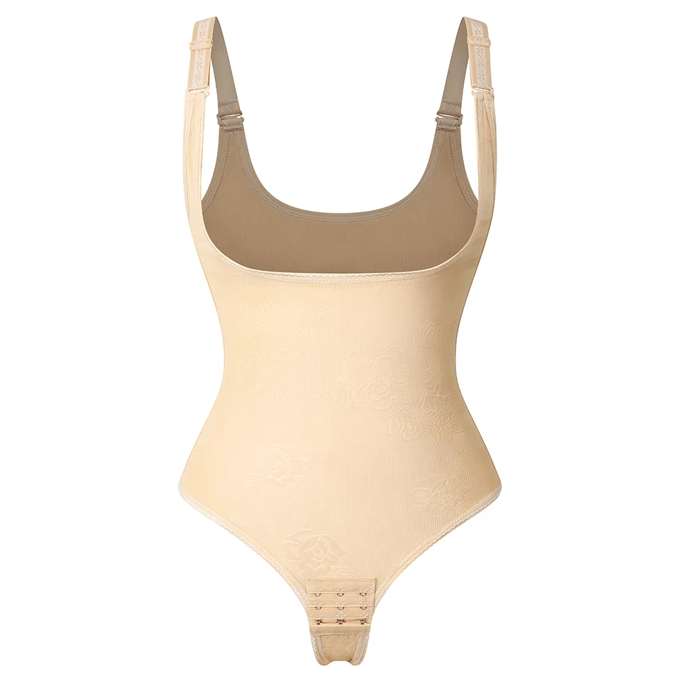 Body modelujące brzuch i talię z gorsetem i stringami shapewear Beżowy