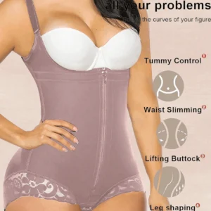 Body modelujące Fajas z otwartym biustem na zamek wyszczuplające brzuch Fioletowy