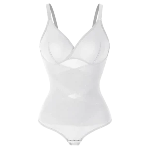 Body modelujące z figi z oddychającą siatką i skrzyżowanymi ramiączkami Biały