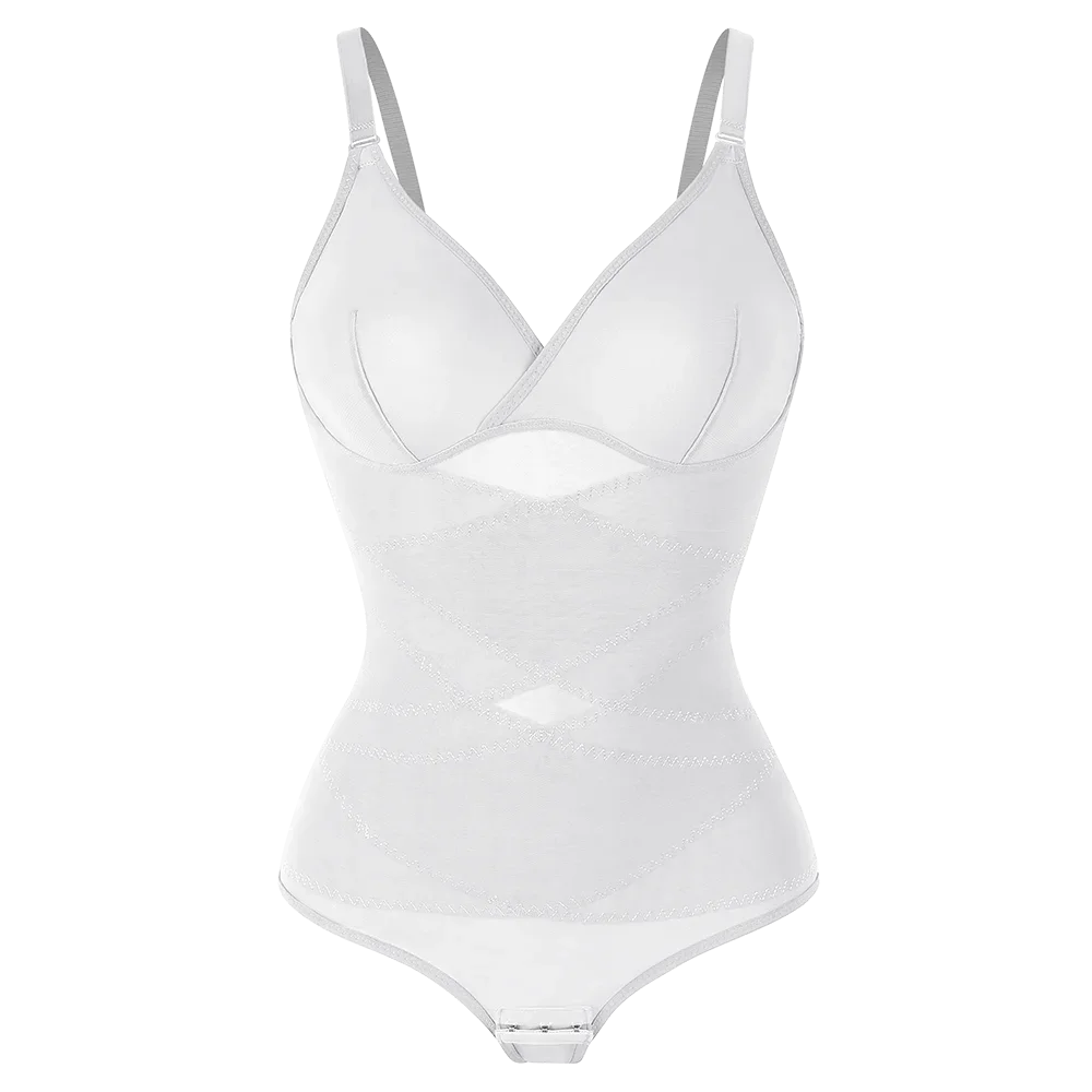 Body modelujące z figi z oddychającą siatką i skrzyżowanymi ramiączkami Biały