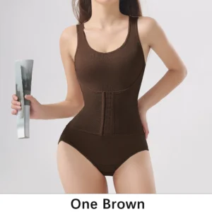 Body modelujące sylwetkę z zamkiem Brązowy