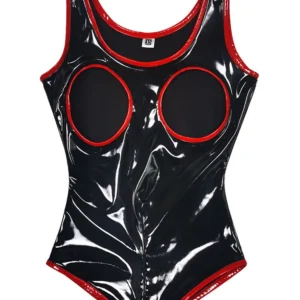 Body z PVC bez rękawów w stylu wet look Czarny
