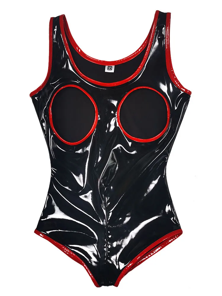 Body z PVC bez rękawów w stylu wet look Czarny