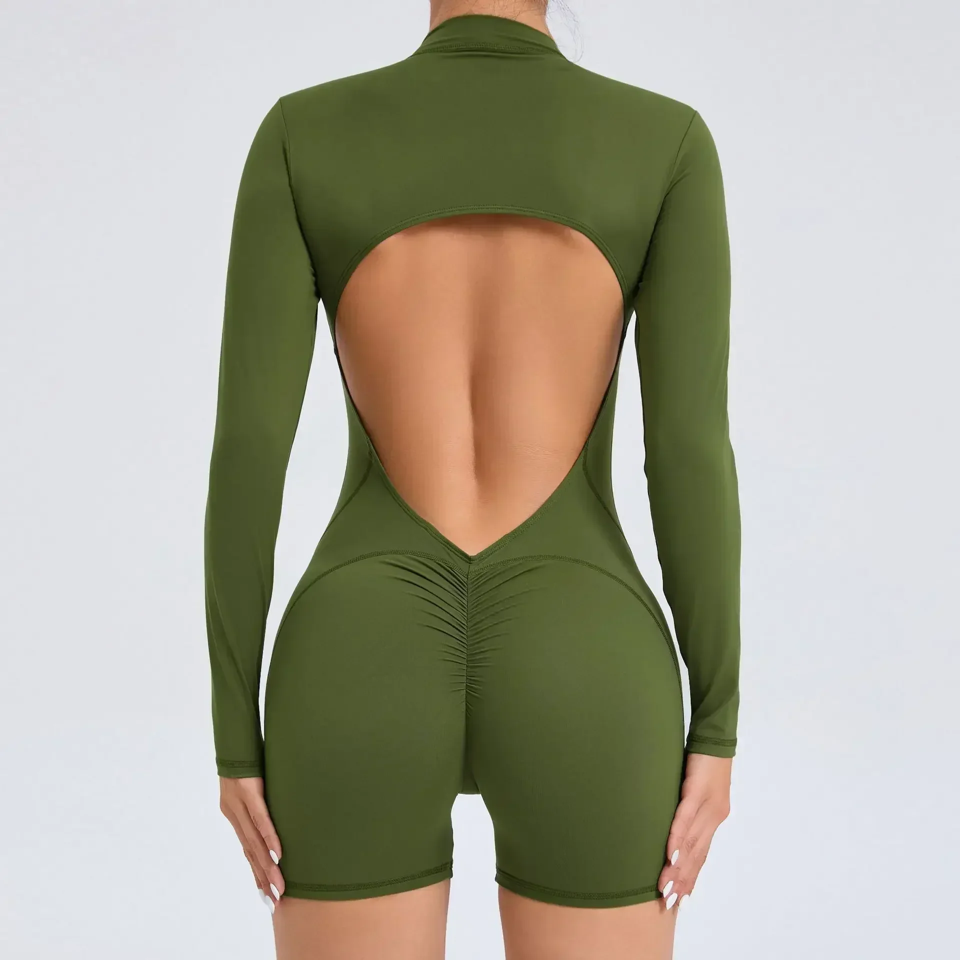 Body sportowe V-back Scrunch Push Up z zamkiem damskie Armijna zieleń