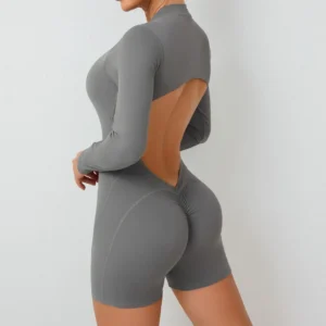 Body sportowe V-back Scrunch Push Up z zamkiem damskie Beżowy