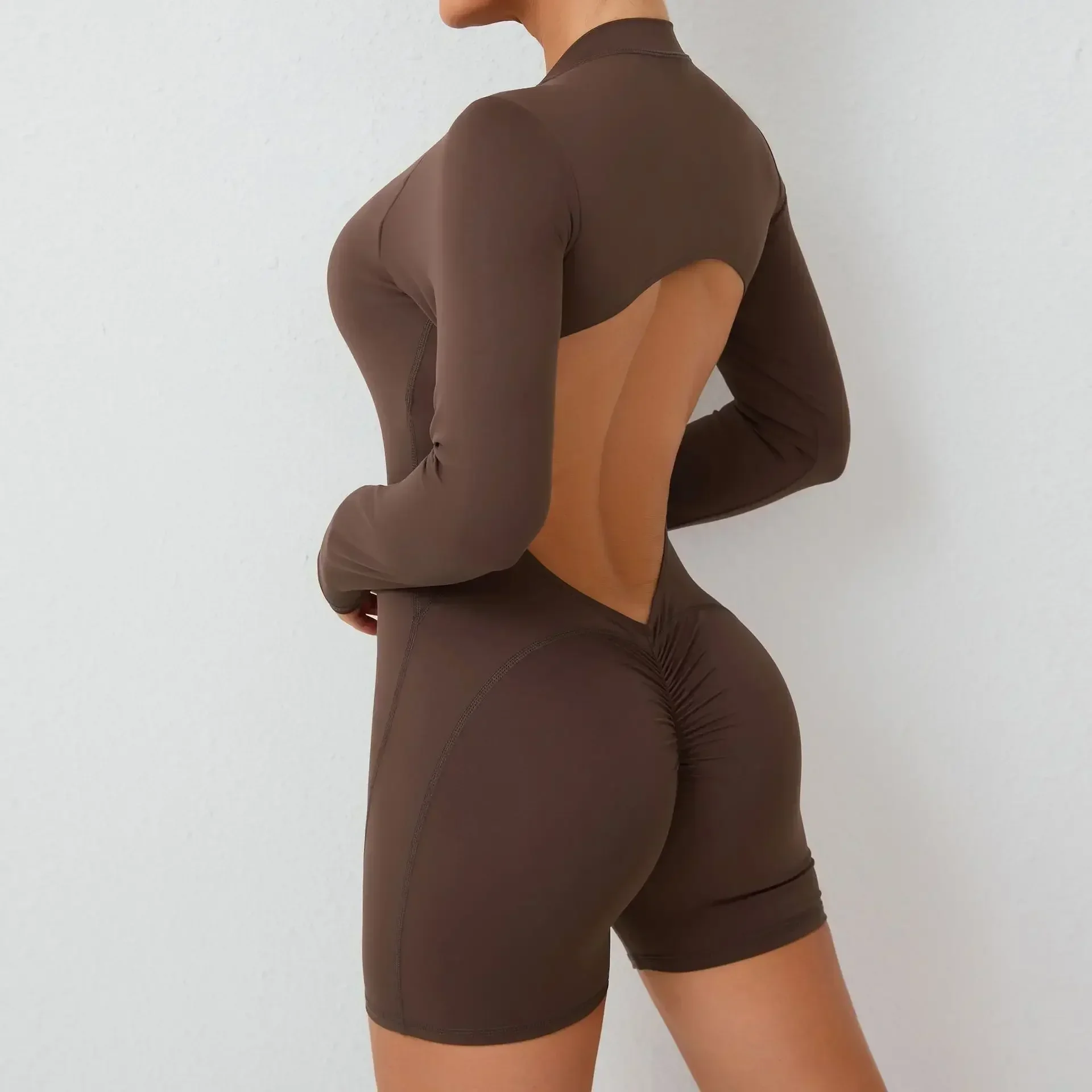 Body sportowe V-back Scrunch Push Up z zamkiem damskie Czarny