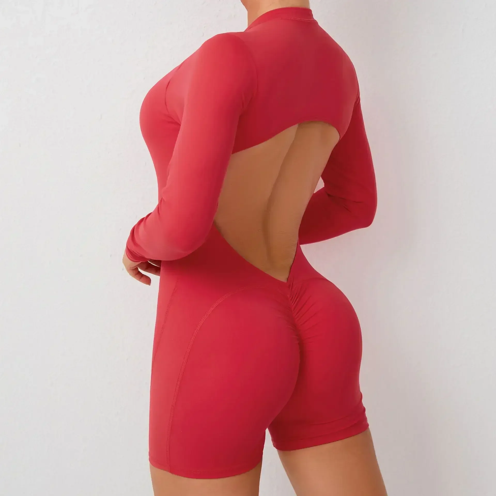 Body sportowe V-back Scrunch Push Up z zamkiem damskie Czerwony