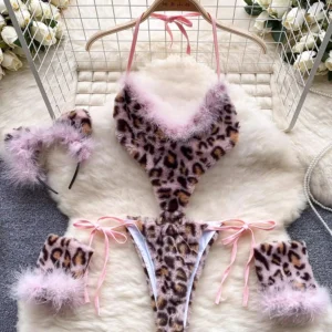 Body welurowe w panterkę Halter Vintage Bodycon Różowy