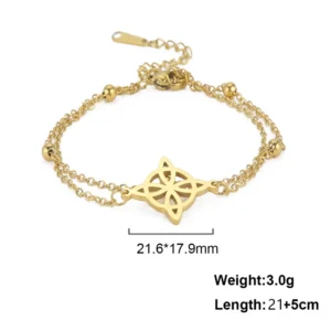 Boho bransoletka na nogę z celtyckim węzłem — warstwowy anklet plażowy Kolor jasnożółtego złota