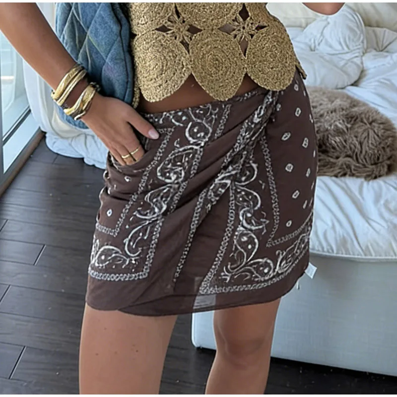 Boho komplet damski – koszula z nadrukiem bandany i szerokie spodnie Złoto