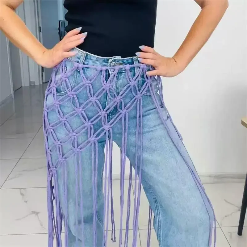 Boho spódnica plażowa siatka z frędzlami ręcznie tkana do sukienki Czerwony