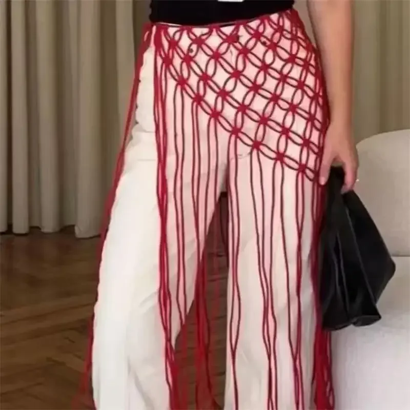 Boho spódnica plażowa siatka z frędzlami ręcznie tkana do sukienki Zielony