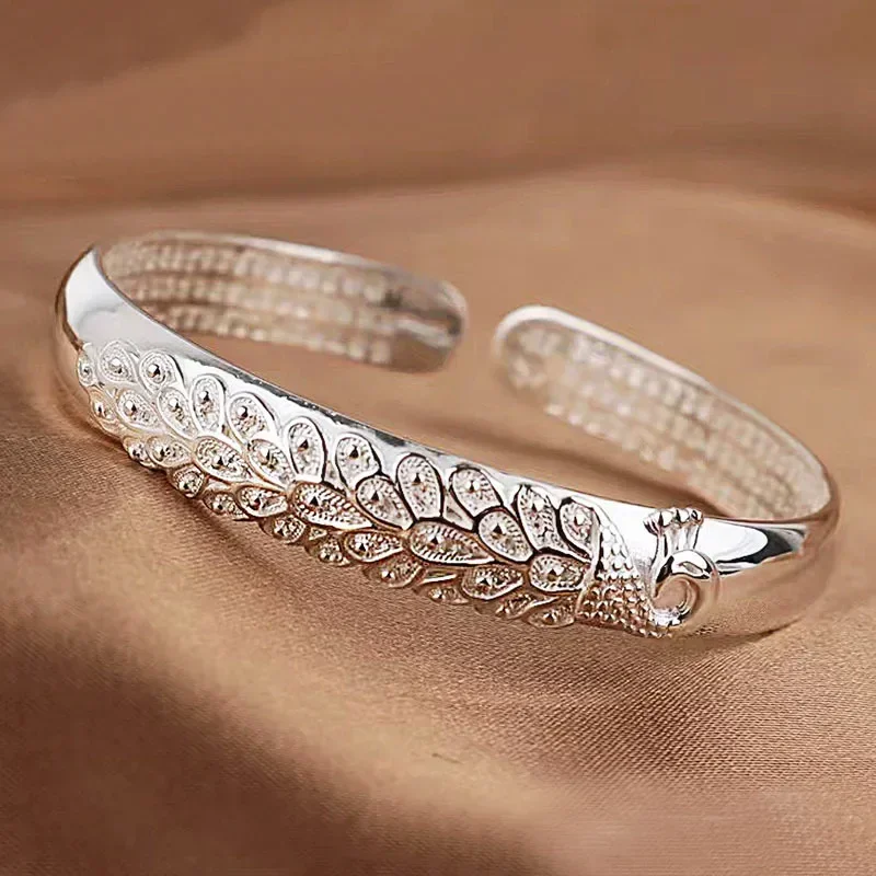 Bransoletka bangle ze srebra 925 pleciona Szary