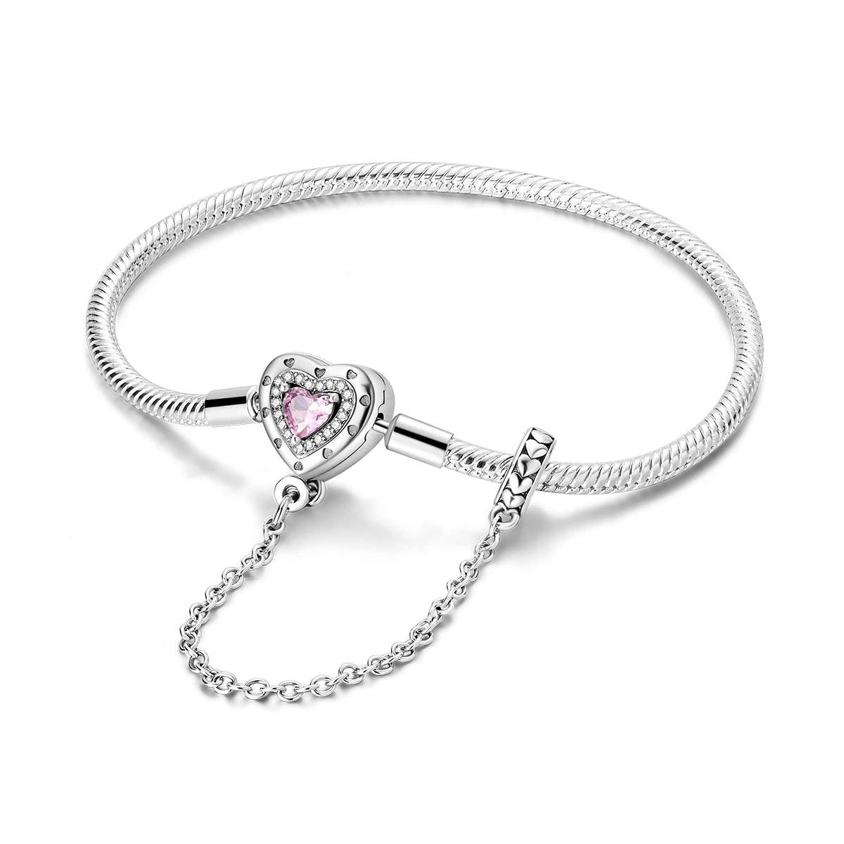 Bransoletka charms srebro 925 łańcuszek wężowy zapięcie serce Szary