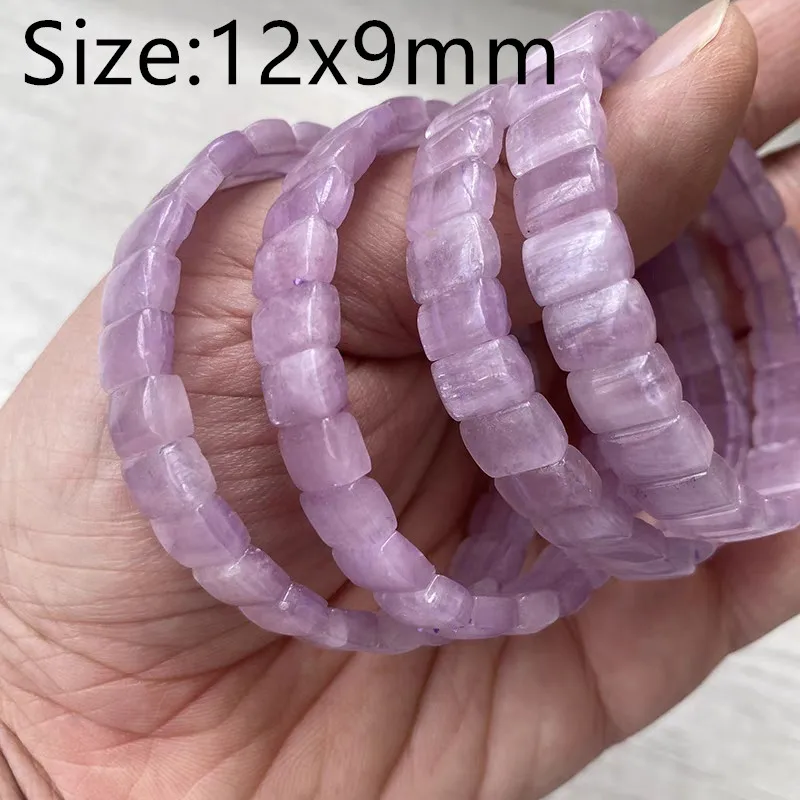 Bransoletka z naturalnego fioletowego kunzytu – koraliki 12×16 mm Biały