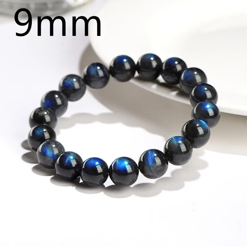 Bransoletka z naturalnego labradorytу efekt kociego oka 8-10 mm Czarny