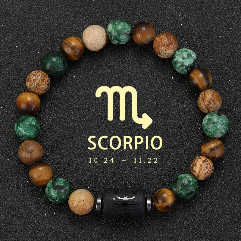Bransoletka z naturalnych kamieni ze znakami zodiaku Biały
