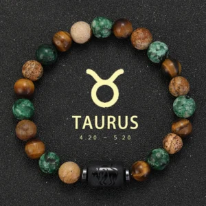 Bransoletka z naturalnych kamieni ze znakami zodiaku Czarny
