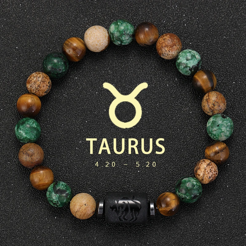 Bransoletka z naturalnych kamieni ze znakami zodiaku Czarny