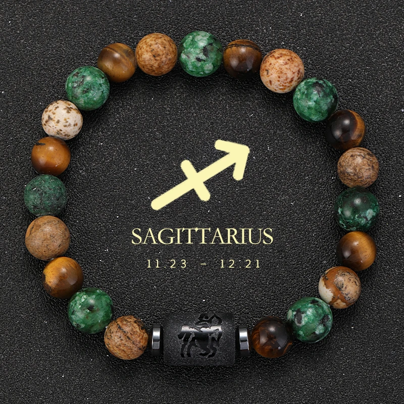 Bransoletka z naturalnych kamieni ze znakami zodiaku Szary