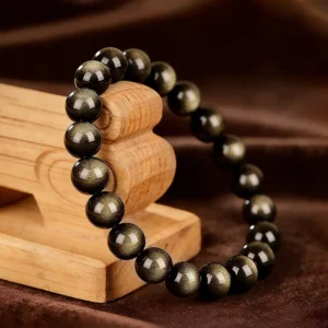 Bransoletka elastyczna z naturalnego obsydianu – regulowana 18 cm Czarny