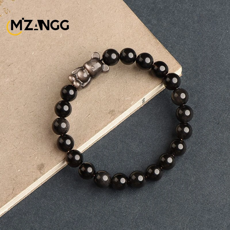 Bransoletka z obsydianu z figurką PiXiu — amulet na szczęście Agać