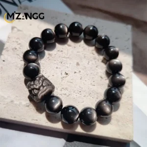 Bransoletka z obsydianu z figurką PiXiu — amulet na szczęście Czarny