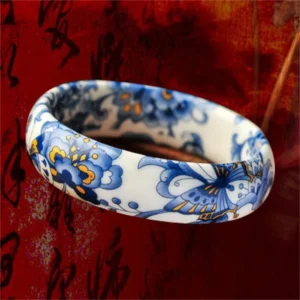 Bransoletka porcelanowa niebiesko-biała etniczna Jingdezhen Czarny, platerowany pistoletem