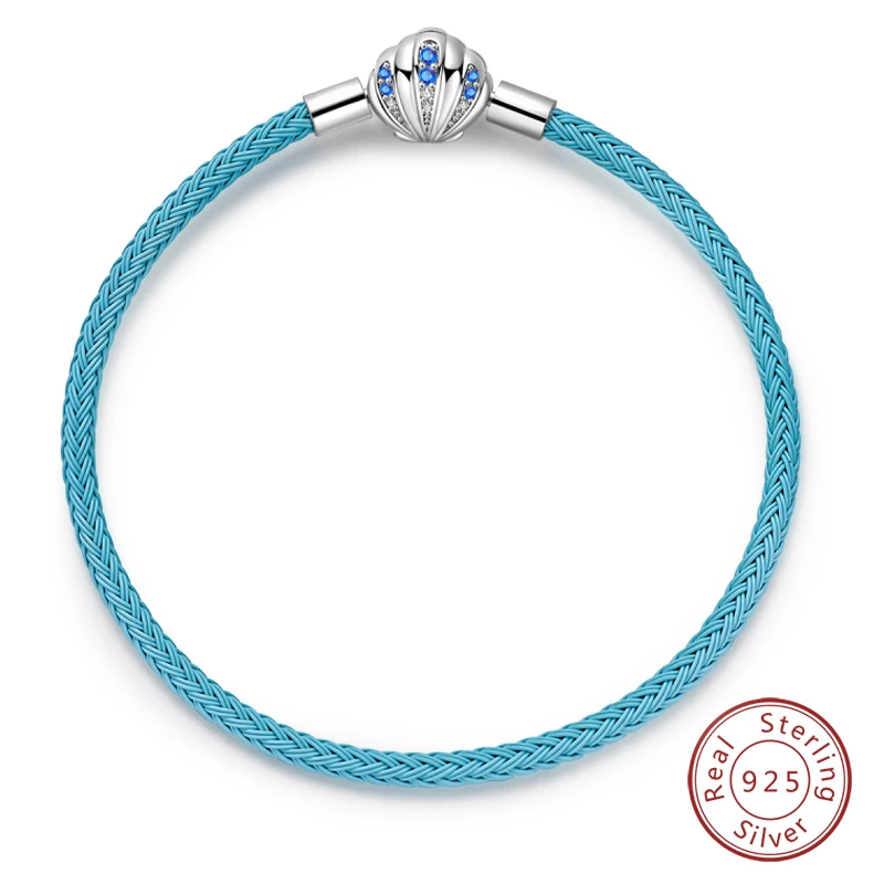 Bransoletka srebrna 925 z muszelką i niebieską liną – DIY charms Biały