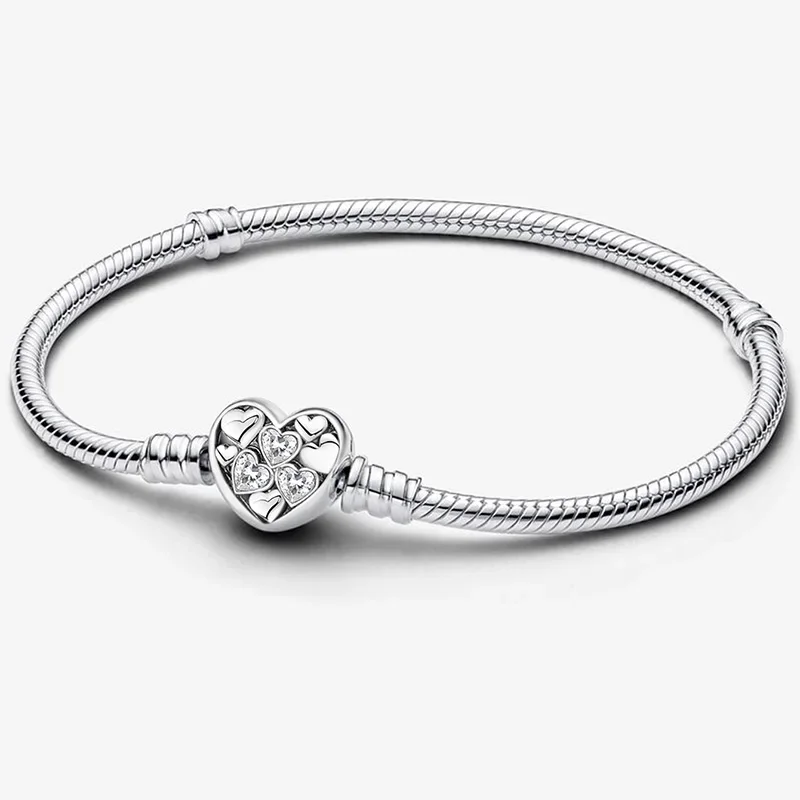Bransoletka srebrna serce pazur 925 – koralik DIY love heart Brązowy