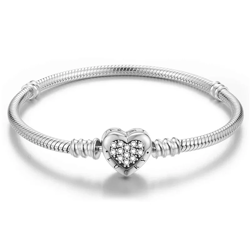 Bransoletka srebrna serce pazur 925 – koralik DIY love heart Różowy