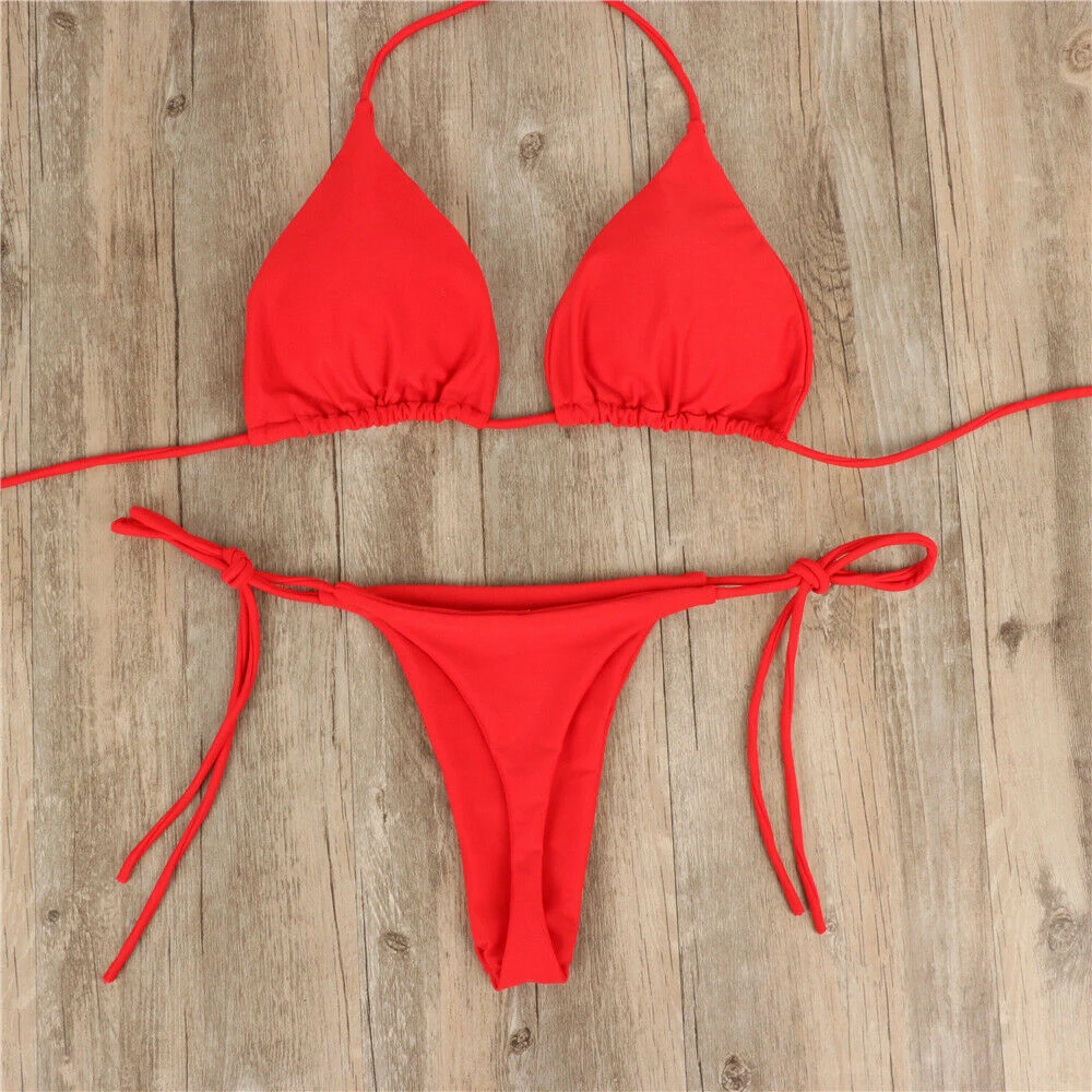 Brazylijski bikini string z wiązaniem bocznym damski Beżowy