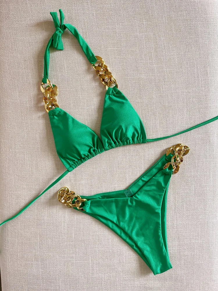 Brazylijskie bikini push up z trójkątnymi miseczkami i wiązaniem Niebieski